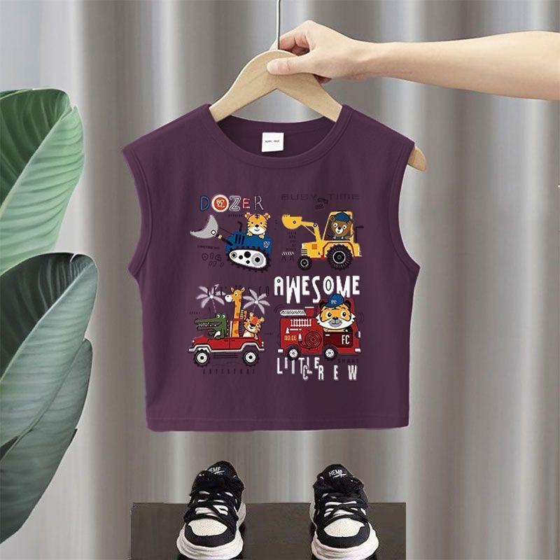 Boys Summer 100 Percent Cotton Cartoon Print Thin Sleeveless Vest Baby Breathable Top 80