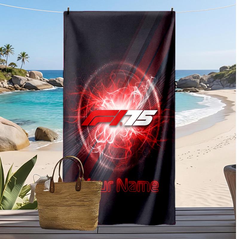 F1 Individuelles Strandtuch, Mit Ihrem Namen bedrucken, Leichtes saugfähiges Handtuch für Schwimmen, Reisen
