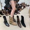 Bottes courtes en daim kaki vintage Bottes pour femme Bottes Design de niche Bottes Western Pile Bottes de Chevalier