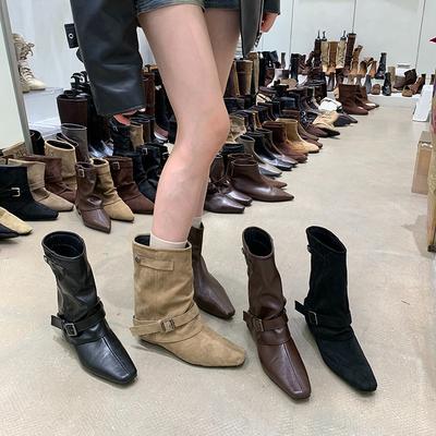 Vintage Suede Khaki Short Boots Women's Boots Boots Niche Design Western Pile Boots Knight Boots