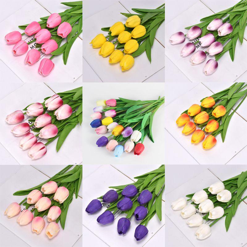 False Artificial 10pc Tulip Flower Fake Pu Real Touch Bouquet Home Wedding Decor