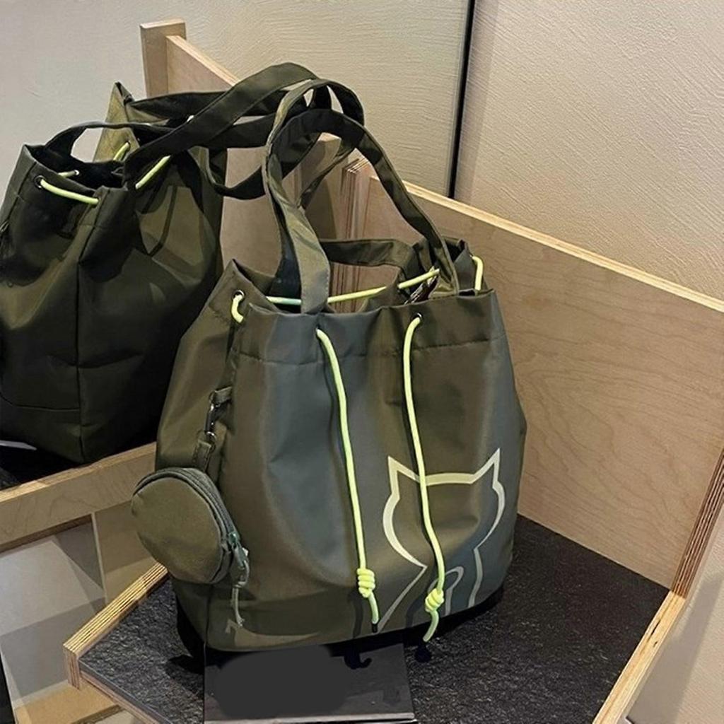 Womens Bag Large Capacity Shoulder Bag Canvas Handbags Cat Print Shopping Bag Student School Bag for Daily Travel Dating Green