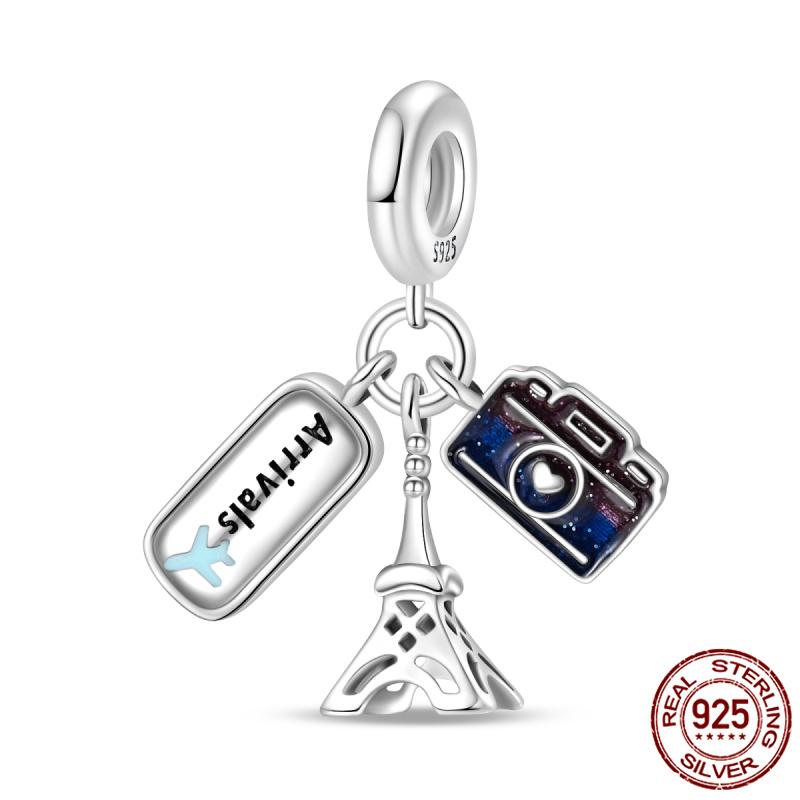 Luggage Airplane Passport Three-Piece Setcopper Charms Fitoriginal Bracelet Jewelry Making For Women Gift