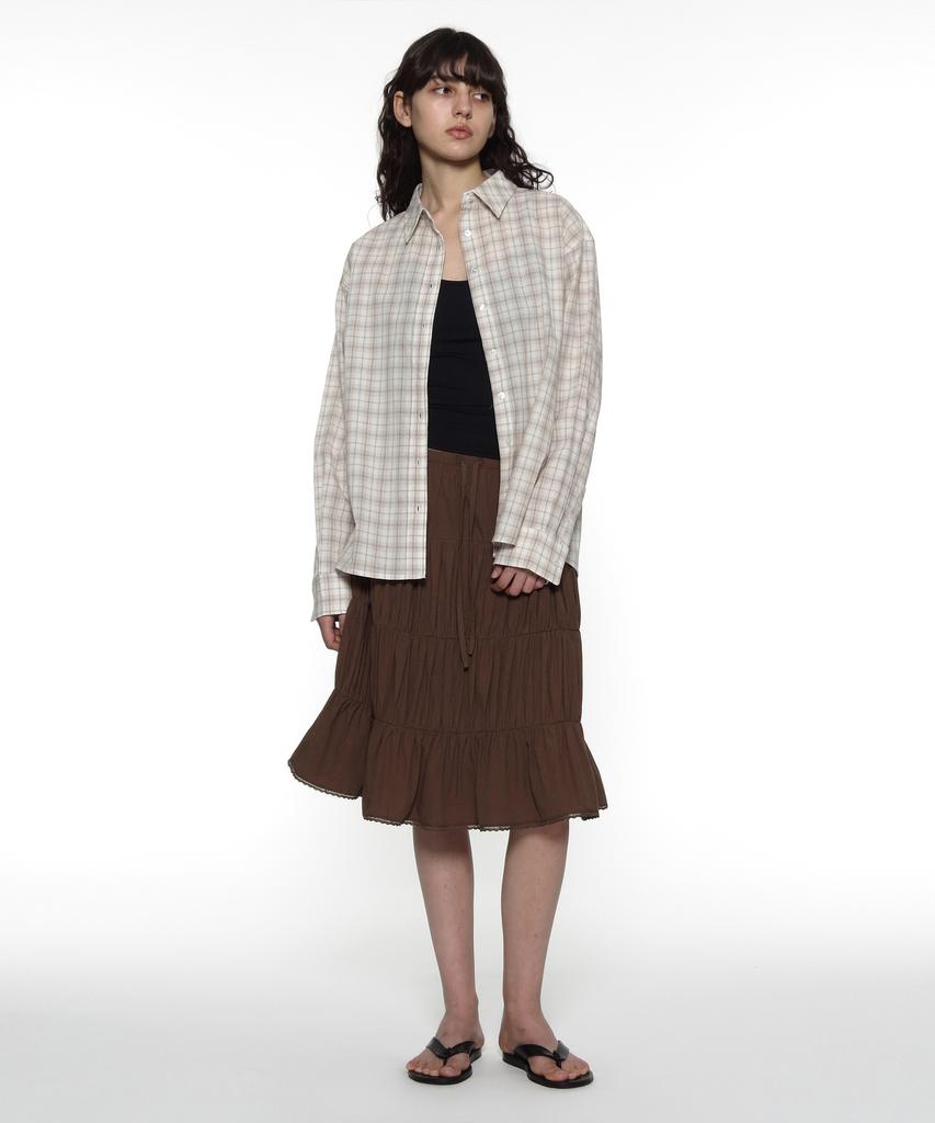 Partimento Woman Pwc Lace Trim Tiered Midi Skirt_Brown