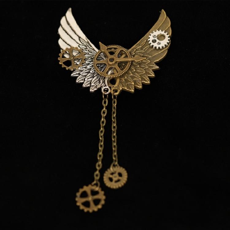 Steampunk Großer Zahnrad-Brosche Mechanische Schal Revers-Pin Flügel Kette Fünfecke Brustnadel für Frauen Mädchen Männer