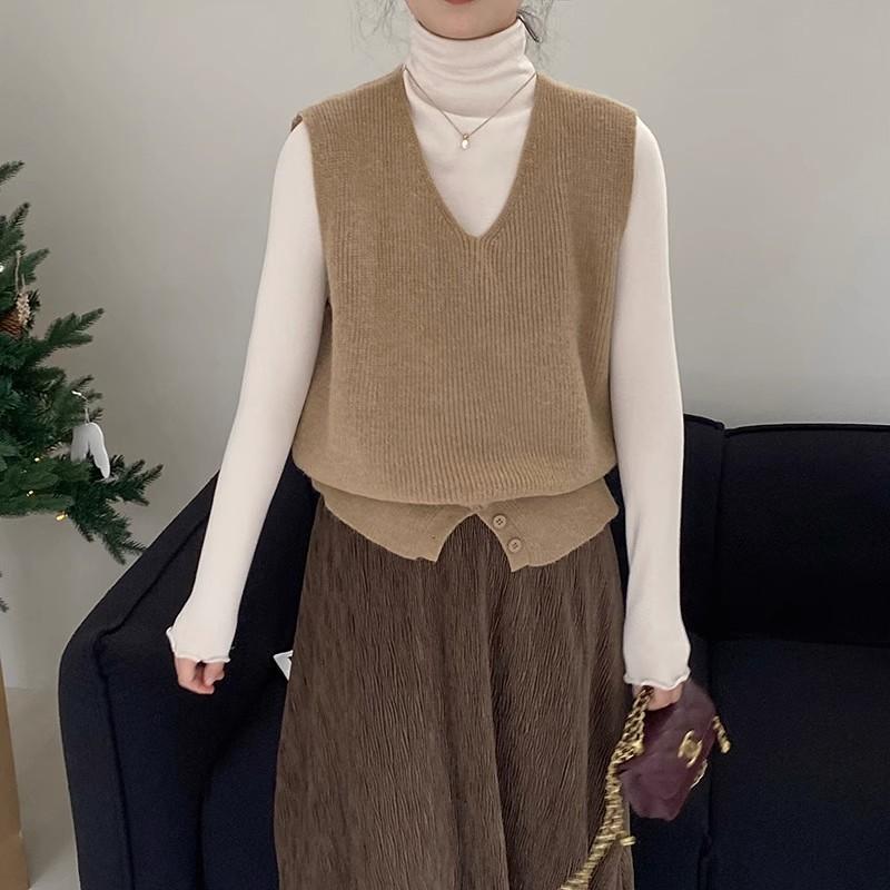 Damska kamizelka swetrowa bez rękawów z rozcięciem dekoltu w serek, dziergana kamizelka damska wiosenna nowa wersja koreańska