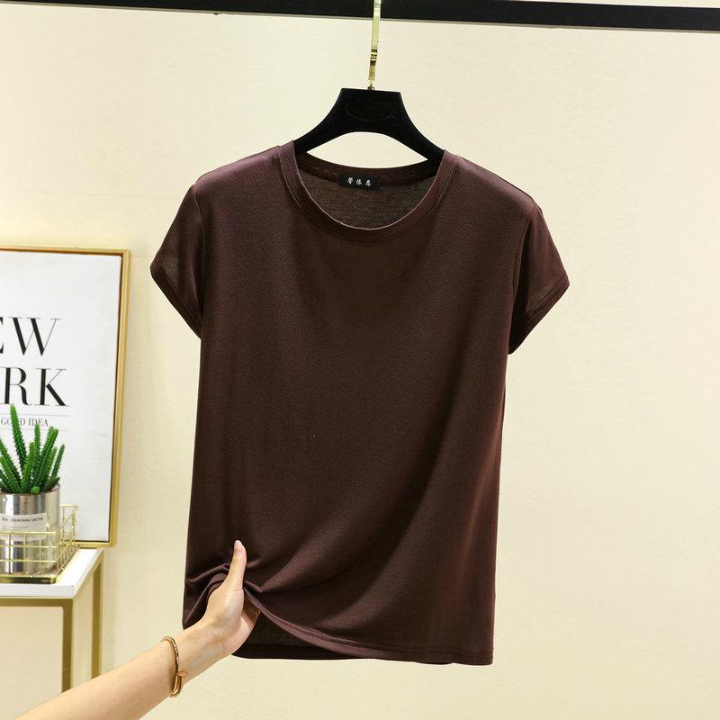 Plus Size Women's Slim Fit Solid Crew Neck Modal T-Shirt - Korean Style Summer Top