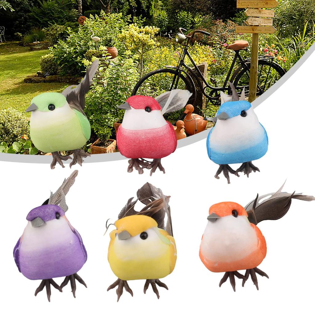 6x Fake Feather Bird Xmas Tree Decor Perched Woodland Birds Decor Adornment Home Decorations For Yard Garden Outdoor Living