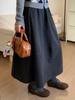 Women's Mid-Length Deep Gray Thickened Woolen Half-Skirt - Elastic Waist, Slimming, Autumn/Winter 2025.