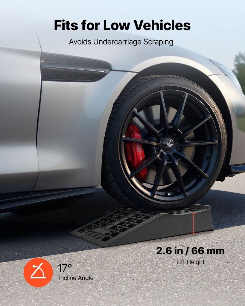 VEVOR Rampe per Auto, 2 Pezzi Capacità Peso Lordo Veicolo 9072 kg, Altezza di Sollevamento 66 mm, Rampe di Servizio per Auto Portatili a Profilo Basso per Manutenzione e Cambi d'Olio nel Garage di Casa