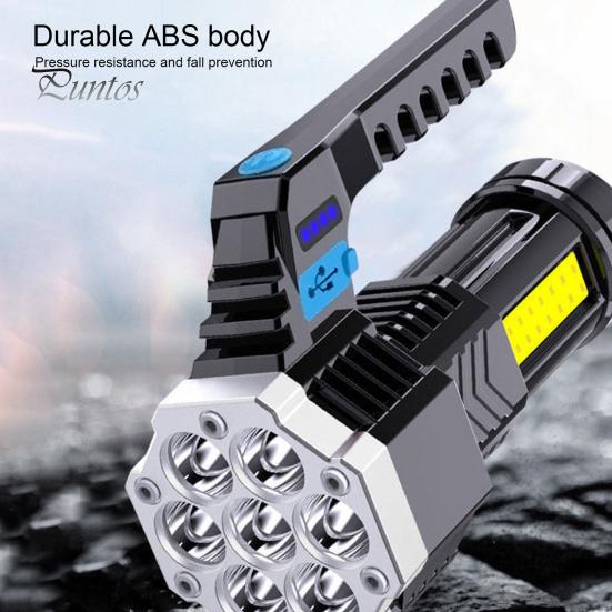 Portable Flashlight Camping High Brightness Multiple Lighting Modes Long Beam Distance Ergonomic Handle with Side Light Waterproof Hunting Emergency