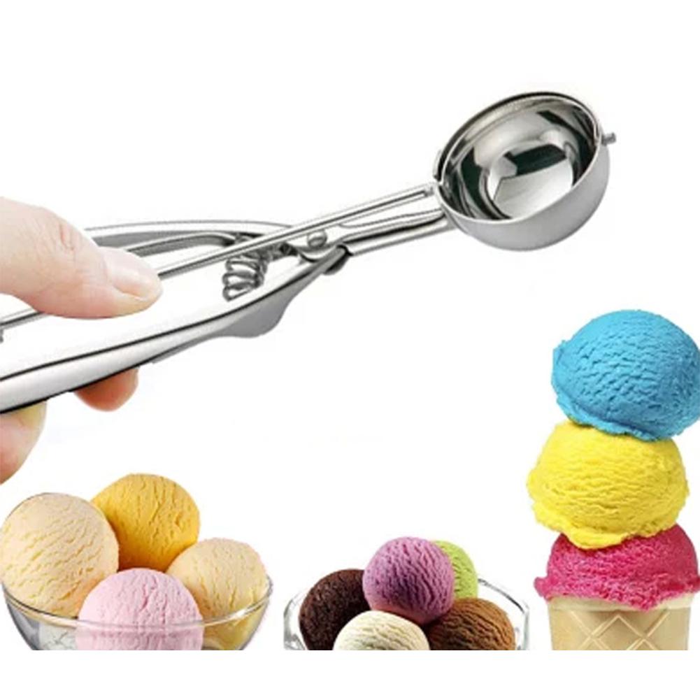 Stainless Steel Spoon with Spring Handle for Kitchen Ice Cream Fruit Cake