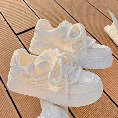 Platform White Shoes Women's Spring and Summer New Mesh Casual Student Lace-up Sports Board Shoes Women