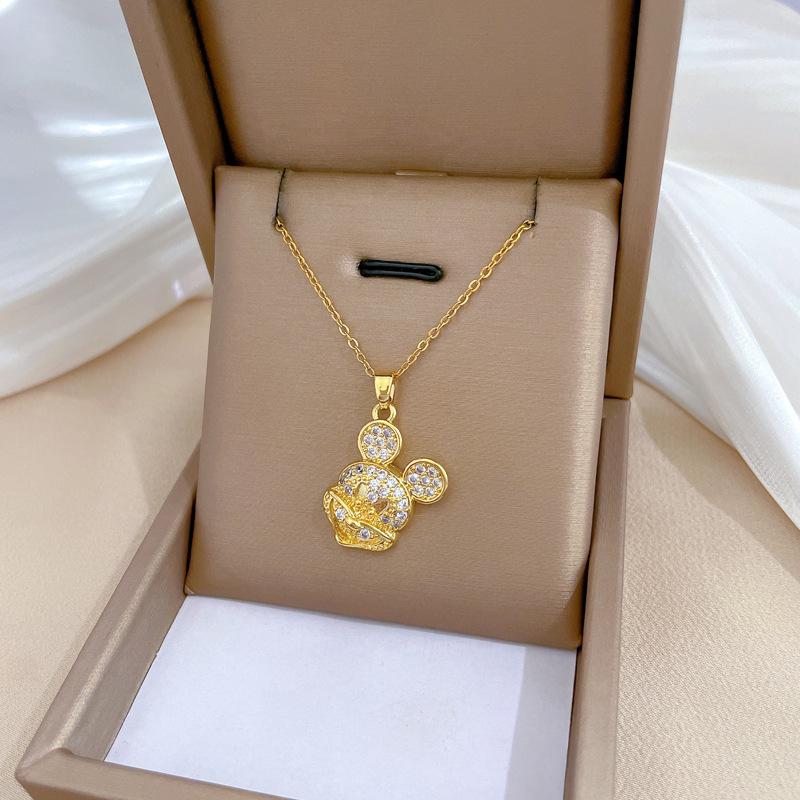 Mickey Head Heavy Industry Necklace Women'S Copper Micro-Inlaid Real Gold Electroplating Delicate Clavicle Chain Neck Chain