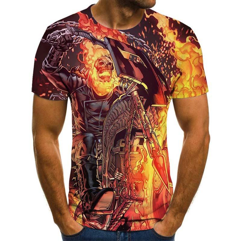 2023 Summer New Cross-border New, Men's and Women's Trend Casual, Ghost Rider Digital Printing 3D Short-sleeved T-shirt