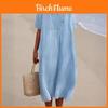 Cotton Linen Casual Dress With Vneck For Summer Womens Fashion