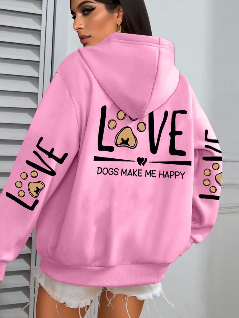 Love Dogs Make Me Happy Pattern Women Hoodie Autumn Multicolor Hoodies Casual All-Match Streetwear Fleece Pocket Woman Hoody