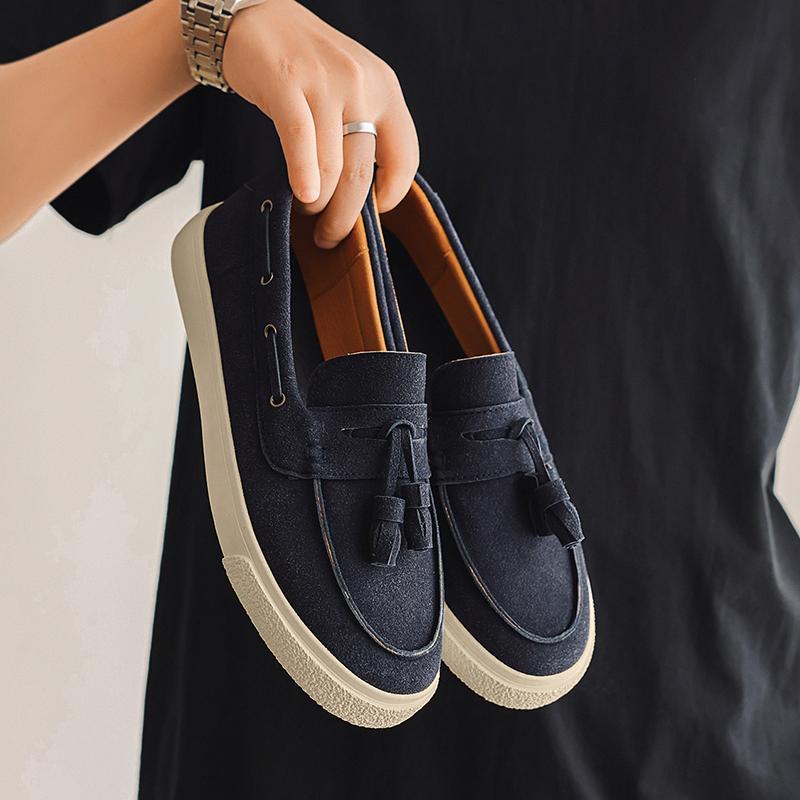 Fashion Leisure Walk Men‘s Slip On Loafers Cow Suede Leather Casual Shoes Outdoor Lazy Shoes Classic Elegantes Driving Shoes Moccasins