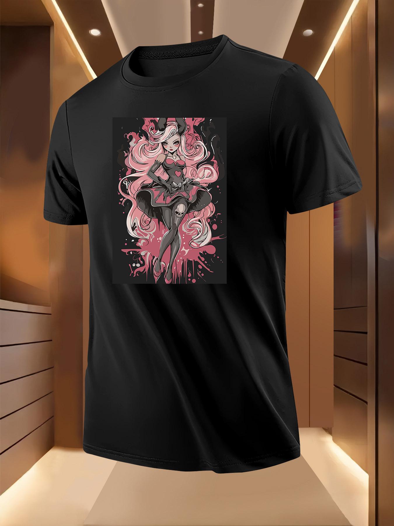 Stylish Pink Witch Graphic Tshirt - Casual Summer Short S... L