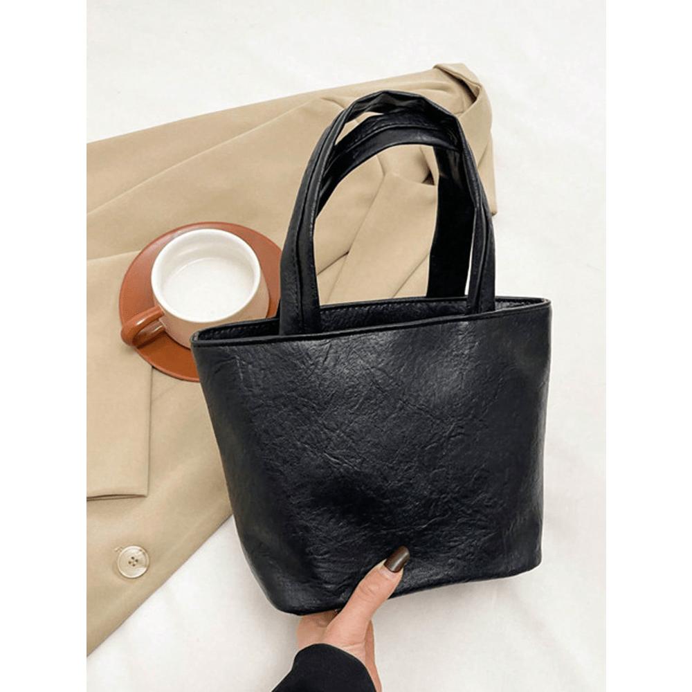 Solid Color PU Fabric Small Tote Bag, Vegetable Basket Tote Bag, Commuting Tote Bag, Office And Outdoor Snack Tote Bag, Fashionable Women