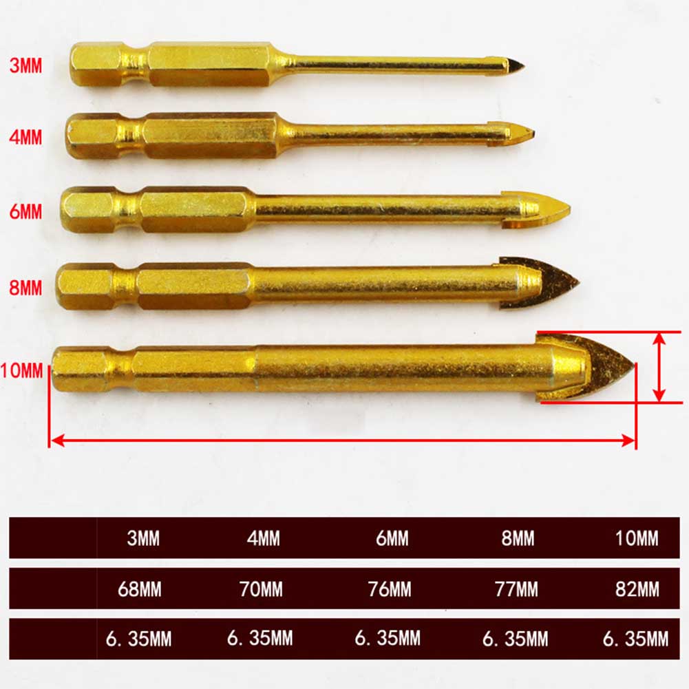 5pcs/set 3-10MM Alloy Triangle Drill Set for Glass Tile Ceramic Mirror Porcelain Marble