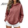 Long Sleeve Casual Tops Women Leopard Print Hoodie, Oversized Drop Shoulder Hooded Sweatshirt with Pocket, Daily Hoodie Pockets Loose Pullover Top for