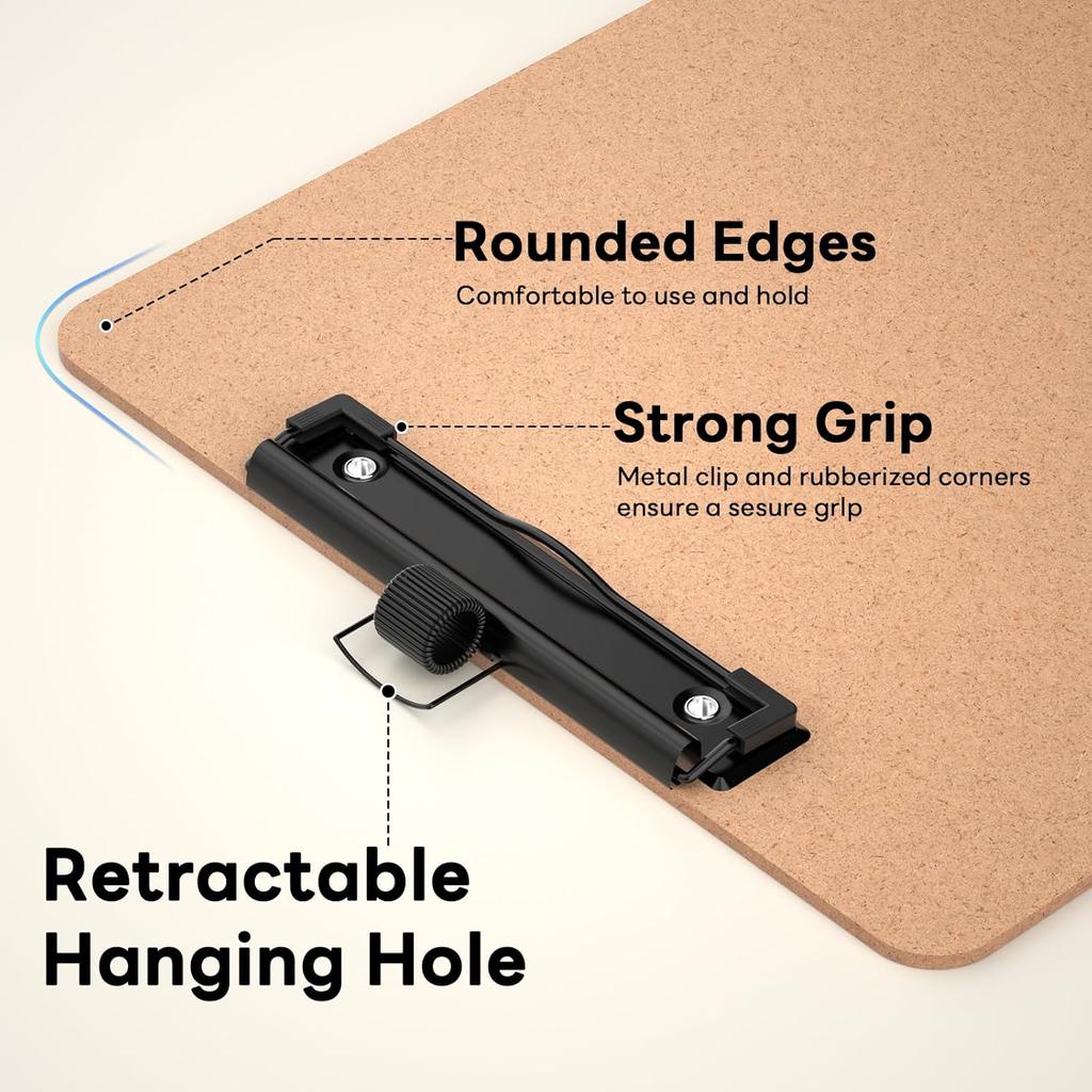 2 Pack Wood Clipboards with Pen Holder, 9 x 12.5'' Letter Size for Classroom, Students, Kid, 8.5 x 11'' Hardboard Clip Board with Low Profile Black
