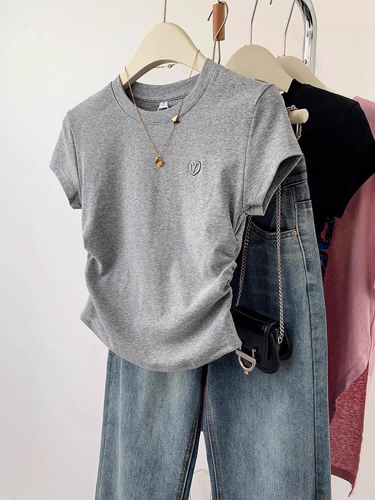 This Year's Trendy Embroidered Pleated Waist Modal T-Shirt for Women