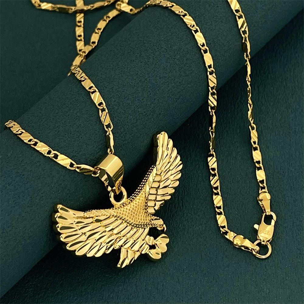 

Luxury Pure Gold Real Gold Necklace Big Show Grand Eagle Pendant Necklace 60CM золотий