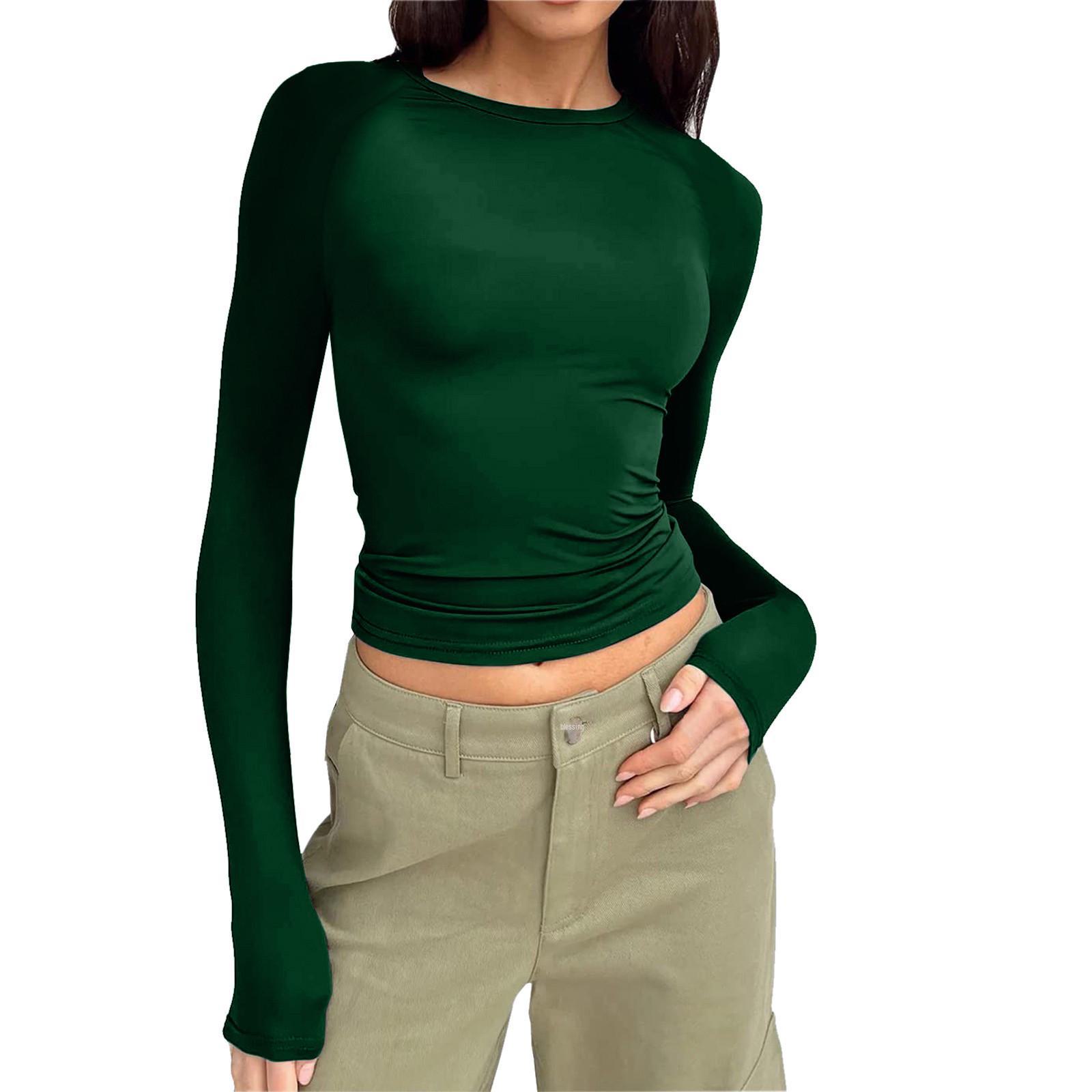 

Женский повседневный однотонный пуловер с круглым вырезом и длинными рукавами реглан на весну и осень Small зелёный