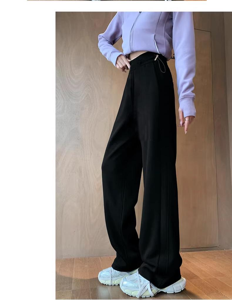 Dark Grey Maternity Fleece-Lined Wide Leg Sweatpants with Side Drawstring - Casual Sport Wear for Spring & Autumn