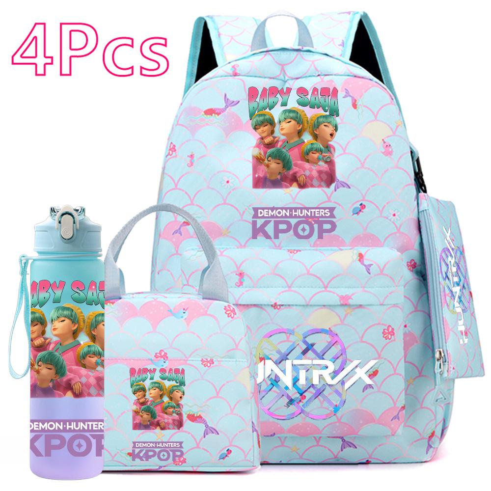 4 Stück/Set Anime KPOP Bedruckter Rucksack mit Handtasche Federmäppchen 750 ml Wasserflasche für Teenager Schüler Junge Mädchen Große Kapazität Schultasche Schultasche