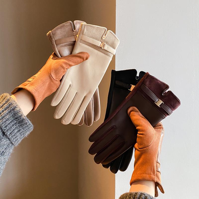 Women's Fingerless Faux Leather Winter Gloves - Thick Velvet Lining, Cold-Proof for Cycling & Driving