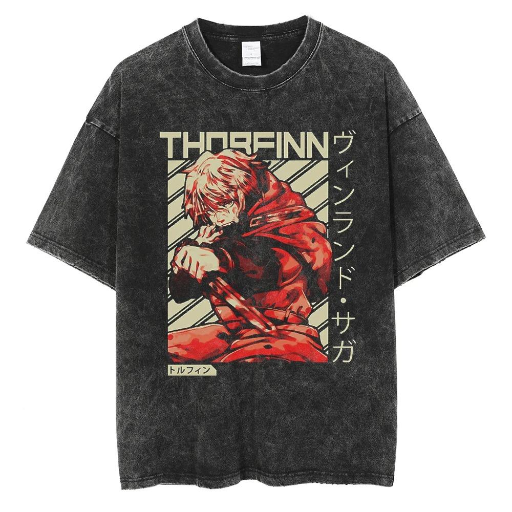 Vinland Saga Thorfinn Vintage Washed Oversized T-Shirt | Unisex Historical Anime Streetwear Tee L