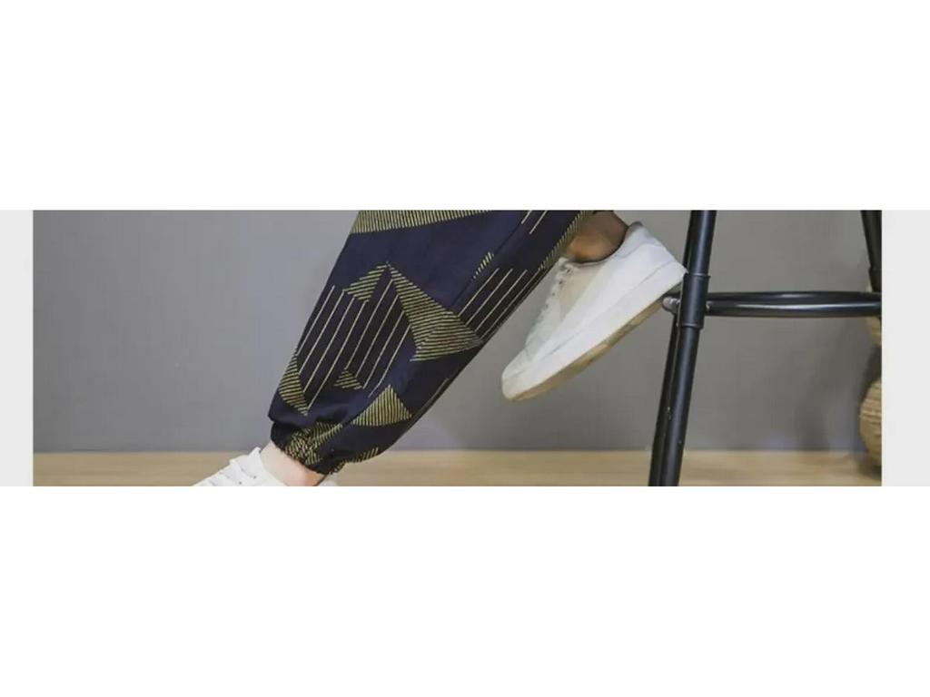 Herren Retro Leinen Print Kordelzug Haremshose - Nationaler Stil Cropped für Frühling & Herbst