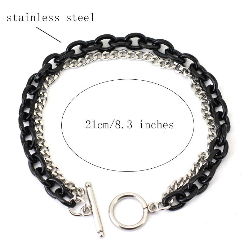 Stainless Steel Cuban Chain Bracelet For Men OT Buckle Double Layer Link Braslet Bangle Casual Accessories Pulseria Hombre Joias