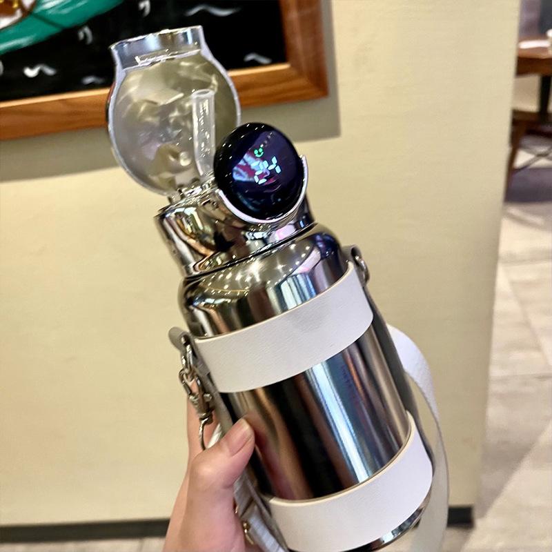 Girls Smart Thermos Bottle LED Temperature Display 316 Stainless Steel Vacuum Insulated Straw Water Bottle with Straps