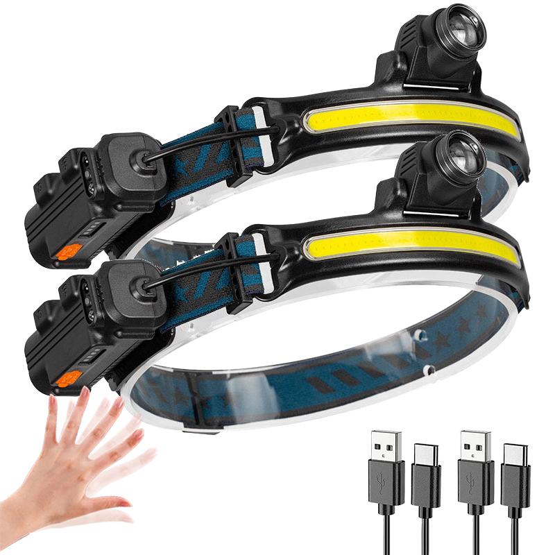 Powerful LED Sensor Headlamp USB Rechargeable Head Flashlight with 2000Mah Built in Battery Outdoor Camping Fishing Head Lantern