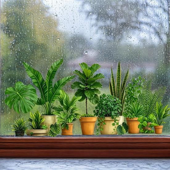 Yousheng Static Glass Sticker, Green Plant Window Clings, Electrostatic Adsorption No Glue Reusable Privacy Decor, for Balcony Kitchen Living