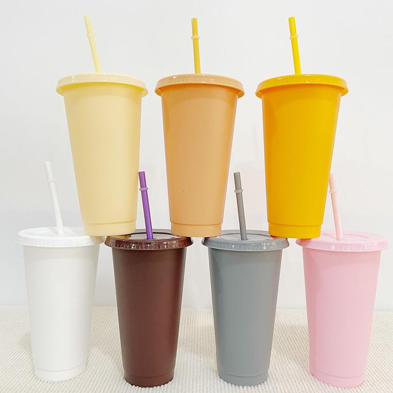 Reusable Drinkware With Straws,Lid Flash Powder Water Bottle Plastic Tumblers Straw Drinking Cup Cold Drink Tumbler
