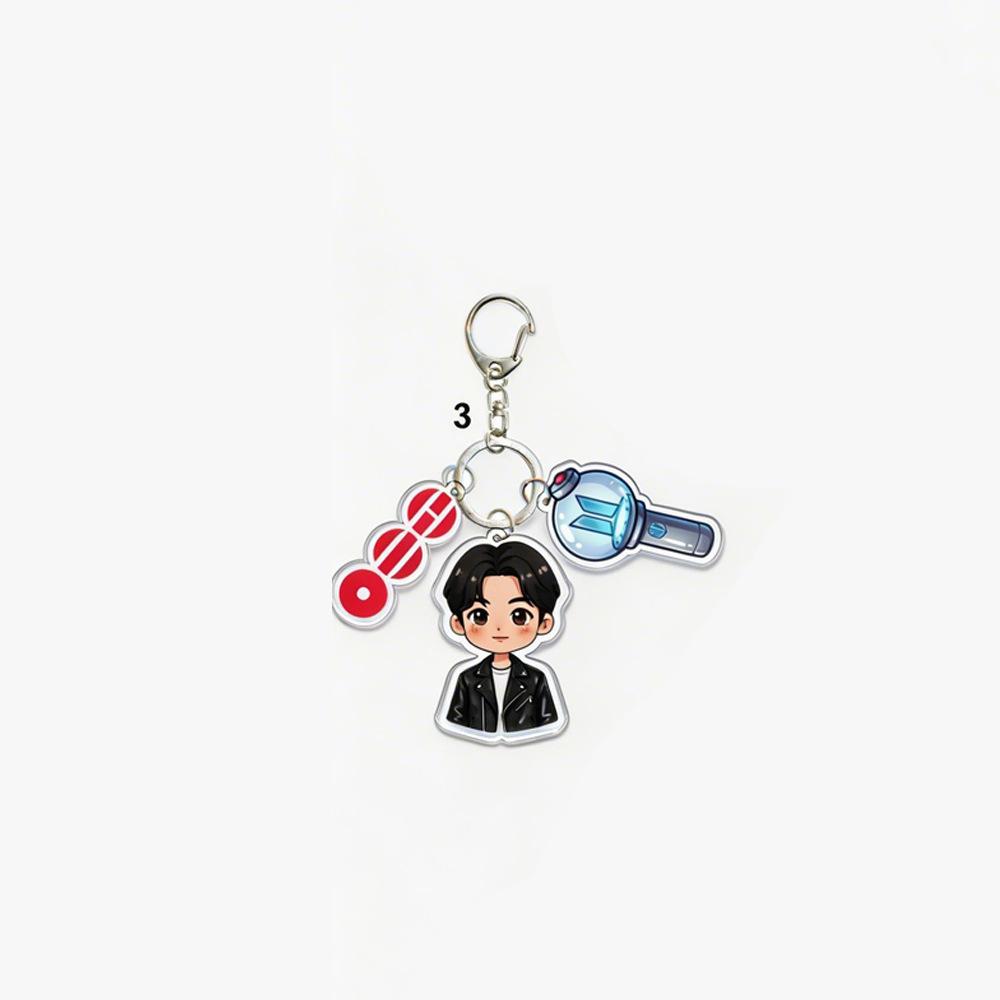 BTS Cartoon Character + Vinyl Record + Light Stick Keychain, Celebrity Merchandise Support Charm, Bag Charm