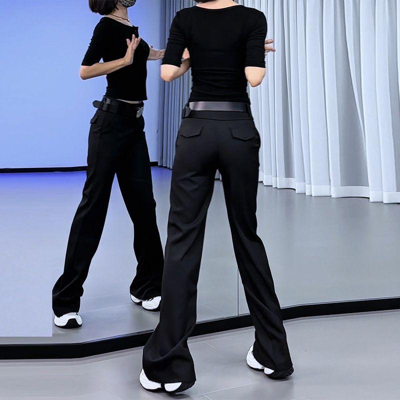 

American-Style Slim-Fit Straight-Leg Suit Pants for Women, 2026 Spring/Summer New Style, Trendy High-Waisted Extended Length Work Pants for Tall Women Black [Regular Style] S