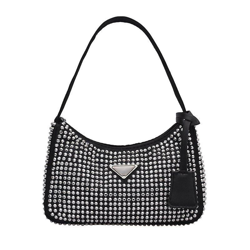 Luxury Diamond Nylon Shoulder Tote Bags For Womensmall Solid Color Women'S Designer Zipper Handbag Female Trend Armpit Bag
