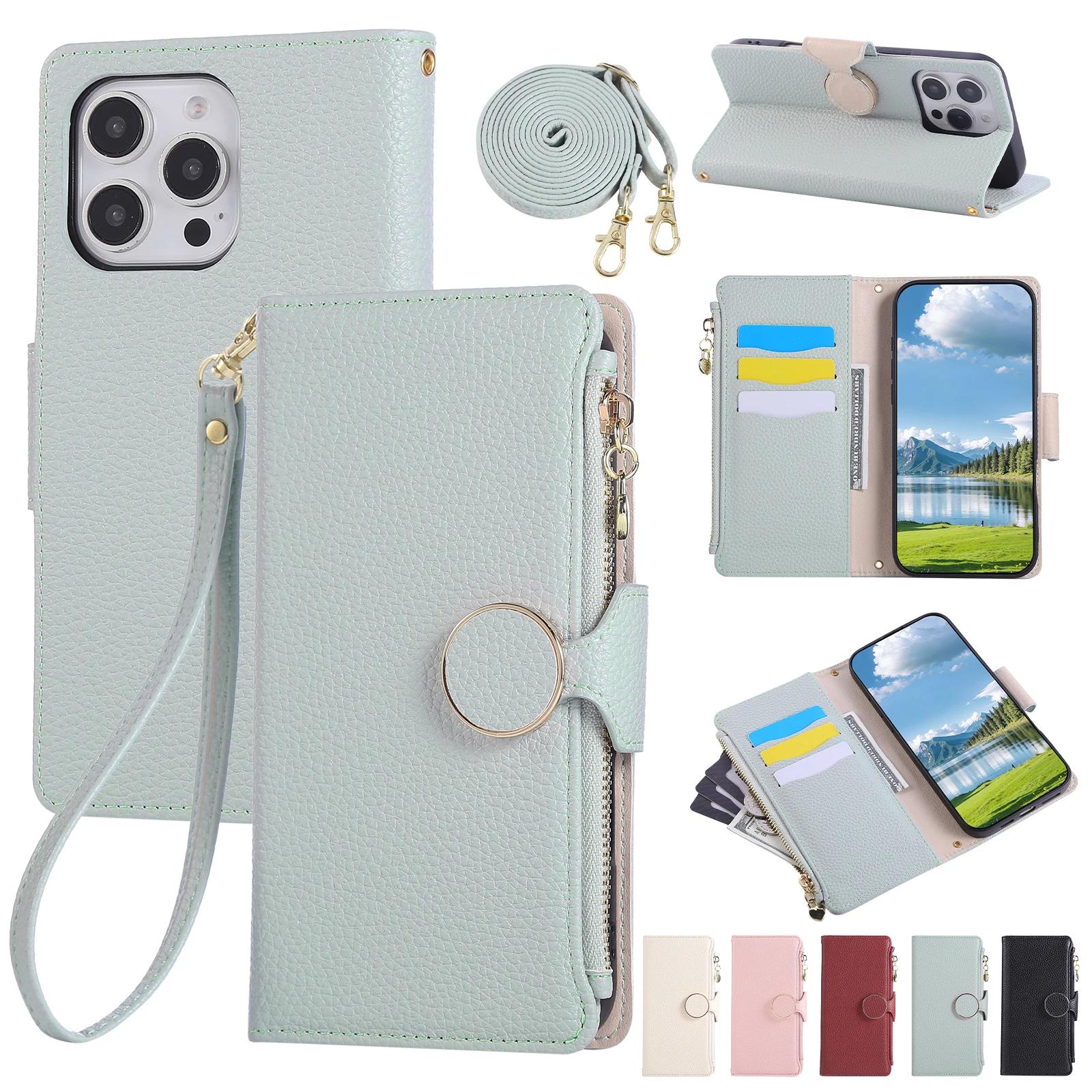 

Leather Wrist Strap Crossbody Phone Case for IPhone 17 Air 16E 16 15 14 13 12 11 Pro Max 7 8 Plus Wallet with Card Slots Cover iPhone 15 Pro Max ціан