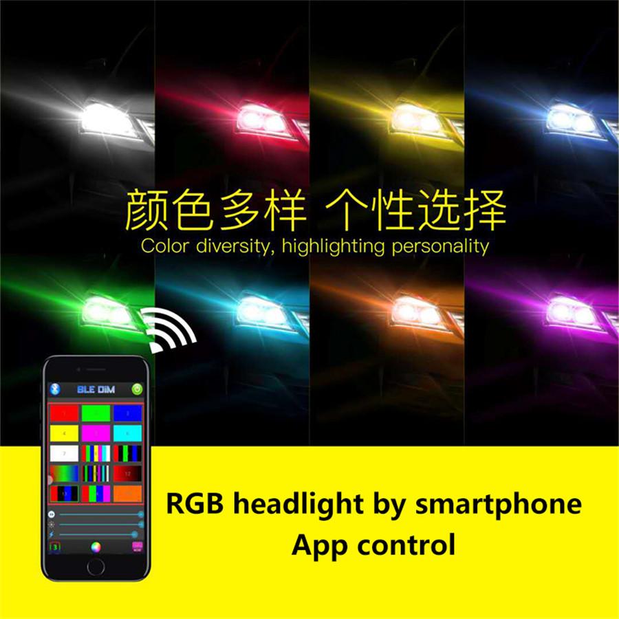 Pair H7 Led Rgb 72W 8000Lm Car Auto Headlight Driving Fog Bulbs Ballast Kit App Control