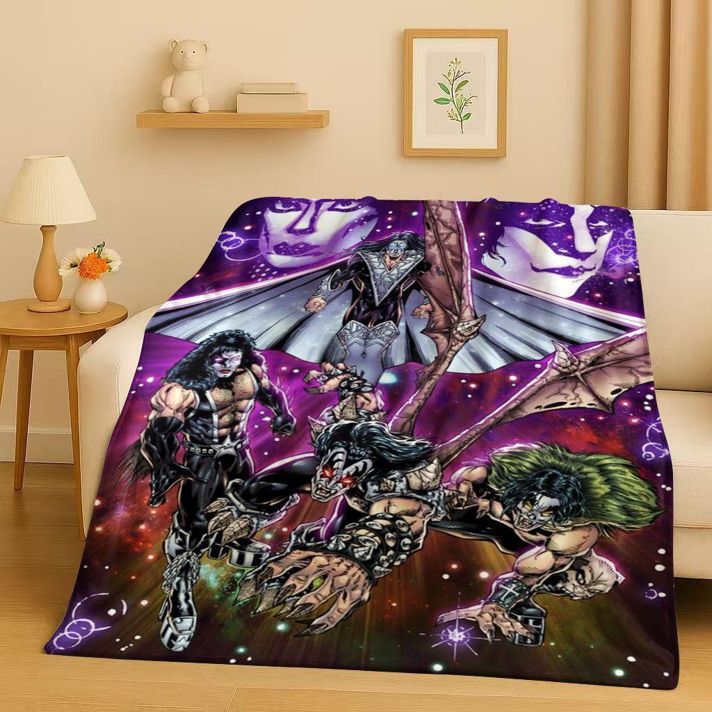 Coperta di Flanella Retro Kiss Rock Heavy Metal Band Gene Simmons, Coperta Morbida Ultra Peluche per Casa Camera da Letto Letto Divano Ufficio