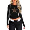 Diyun 2025 Spring/Summer Women's Y2K Star Print Slim Fit Crop Top Long Sleeve Tee
