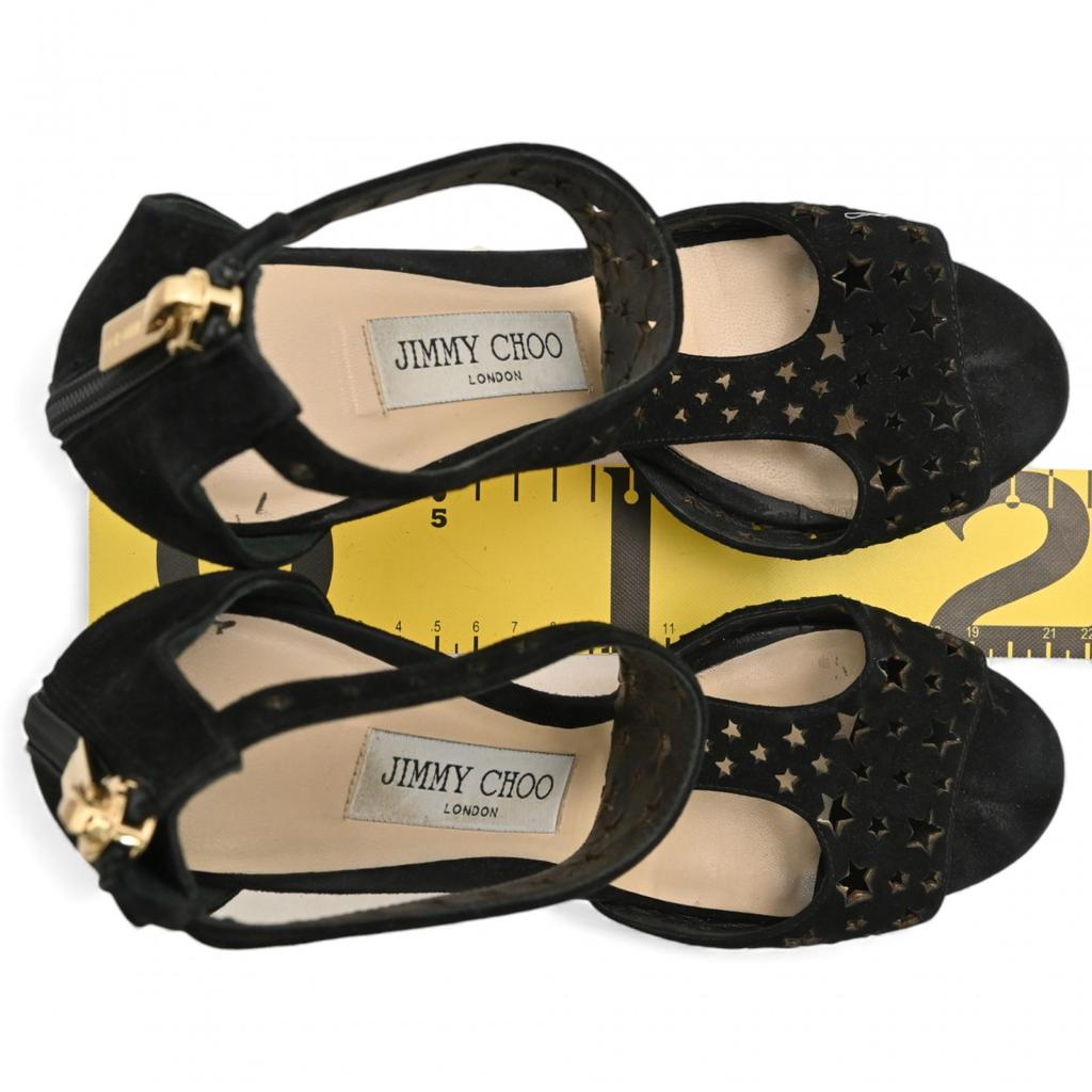 Auth JIMMY CHOO Lochsandalen mit Lochmuster-Sternabsatz Schwarz ji8803ss Gebraucht
