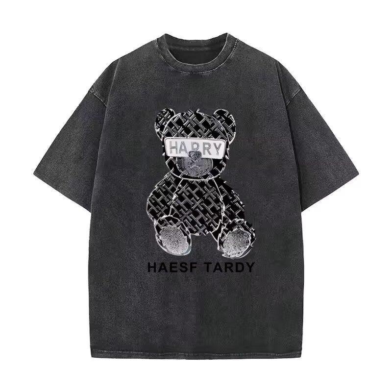 

Летняя мужская футболка с коротким рукавом и мультяшным принтом, модная вышитая футболка, новый крутой топ от бренда высокой моды 5XL серый