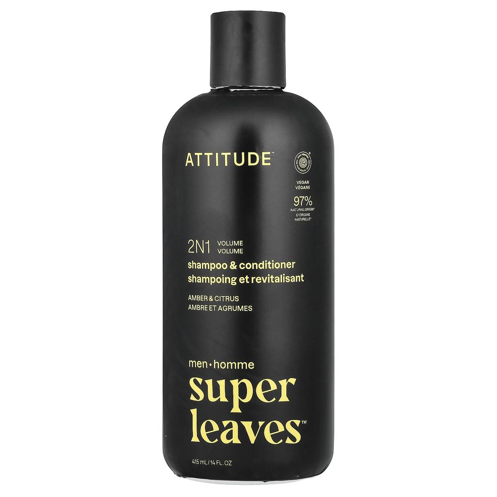 ATTITUDE Super Leaves™, 2N1 Volumizing Shampoo & Conditioner, Men, Amber & Citrus, 14 Fl Oz (415 Ml)